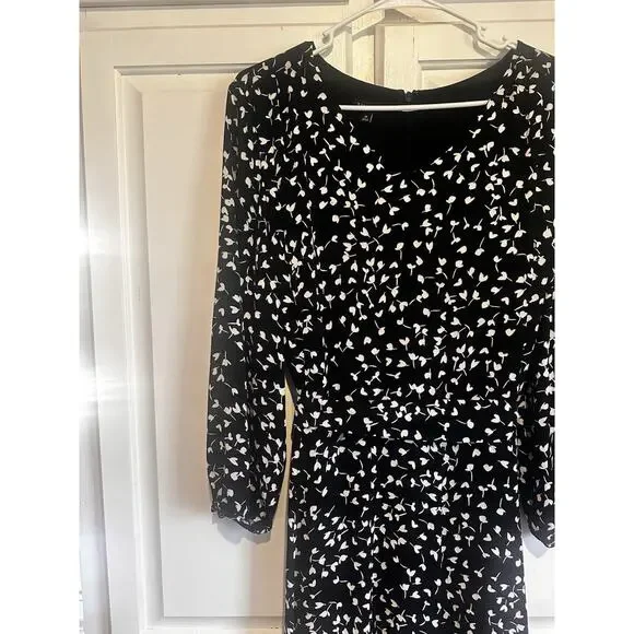 Talbots Size 16 Dress Belted Black Long Sleeve Office Church Party Stretch - Picture 2 of 12